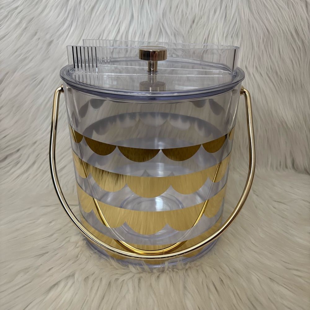 Kate Spade Gold Pattened Plastic Ice Bucket & Tongs
